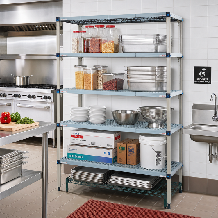 Product image #2 for MetroMax Q 5-Shelf Open-Grid Polymer/Wire Starter Shelving Unit, 48"W x 18"D x 74"H