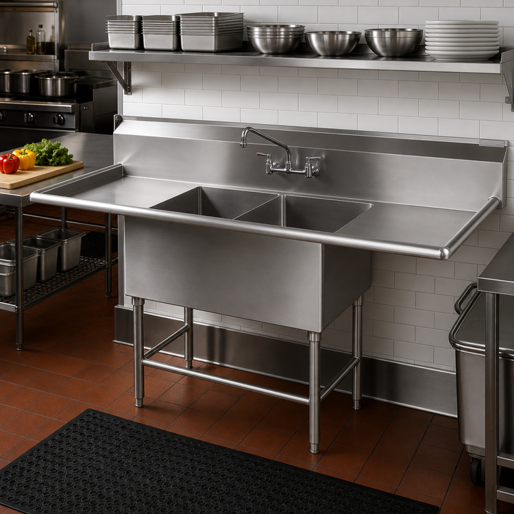 Product image #2 for John Boos Pro-Bowl 2-Compartment Sink with Left and Right 24-Inch Drainboards, 20 x 20 x 12 Bowls, 14-Gauge Stainless Steel