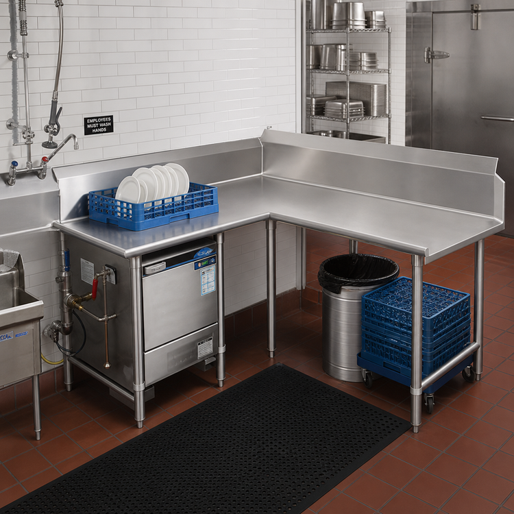 Product image #2 for John Boos Pro-Bowl L-Shaped Island Clean Dishtable, 60-Inch Machine-to-Corner x 72-Inch Corner-to-End, Right-to-Left