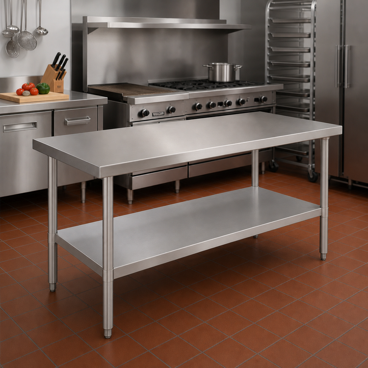 Product image #2 for John Boos Stallion 72" x 30" Budget Stainless Steel Top Work Table with Adjustable Undershelf