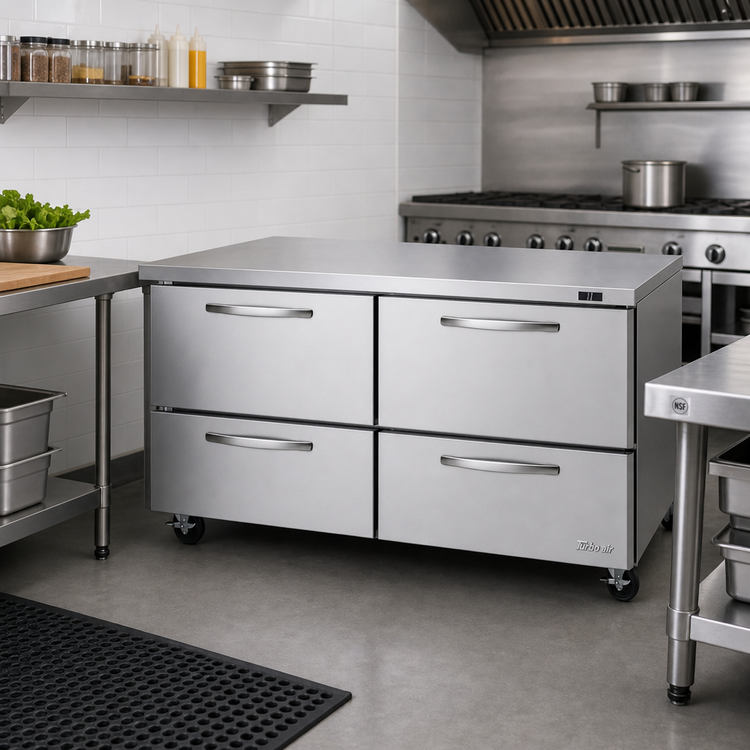 Product image #2 for Turbo Air PRO Series 60-1/4 Inch Two-Section Undercounter Drawer Refrigerator with 4 Drawers