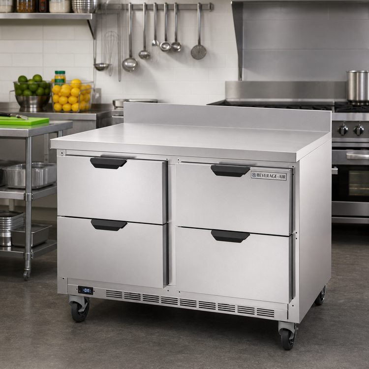 Product image #2 for Beverage-Air 48-Inch Two-Section Worktop Drawer Freezer, 4 Drawers, Foamed-In-Place Backsplash