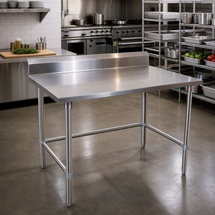 Product image #2 for John Boos Stallion Safety Edge 120-Inch x 36-Inch Stainless Steel Work Table with 5-Inch Backsplash