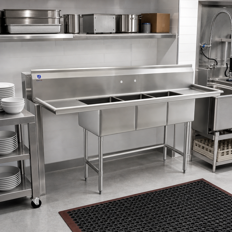 Product image #2 for Eagle Group BlendPort 3-Compartment 16-Gauge 304 Stainless Steel Sink, 18 x 24 Bowls, No Drainboards