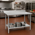 Thumbnail image #2 for Eagle Group Budget Series T3672B-BS 72 x 36-Inch 430 Stainless Steel Work Table with Backsplash and Adjustable Galvanized Undershelf