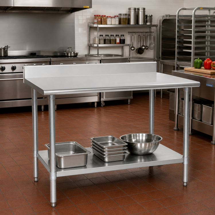 Product image #2 for Eagle Budget Series 72-Inch x 36-Inch 430 Stainless Steel Work Table with 4-1/2-Inch Backsplash and Adjustable Undershelf