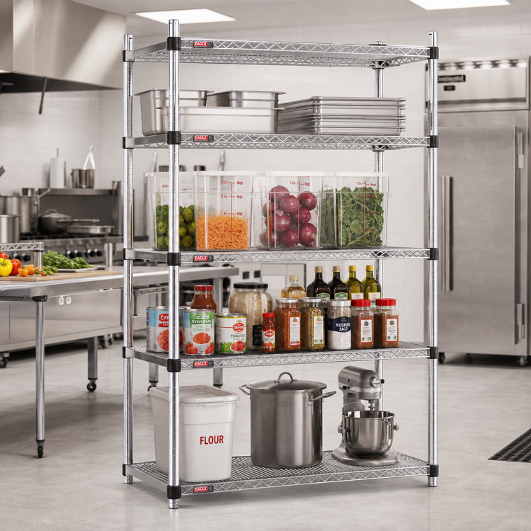 Product image #2 for Eagle Quad-Adjust 4-Tier Chrome Wire Shelving Starter Unit, 60 Inches W x 24 Inches D x 74 Inches H