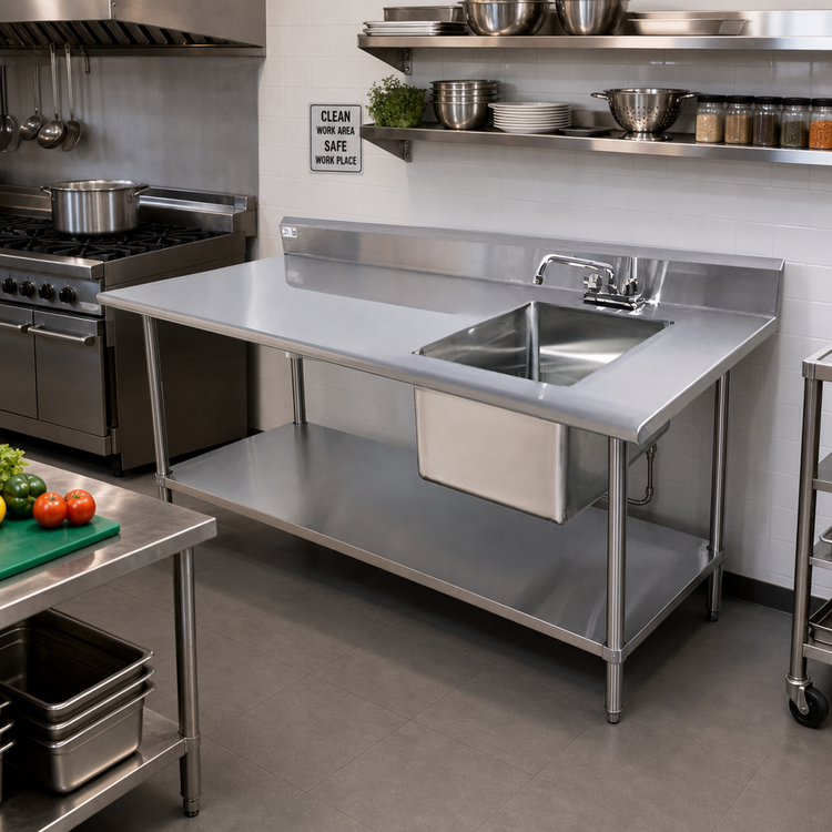 Product image #2 for Serv-Ware 72-Inch Stainless Steel Sink Table with Right-Side Sink and 5-Inch Backsplash