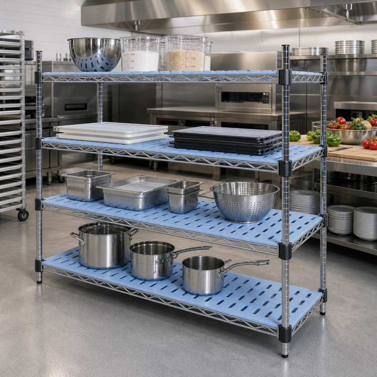 Product image #2 for Eagle QuadPlus 54 Inch x 21 Inch Blue Polymer Louvered Shelf Mat with Chrome QuadTruss Frame