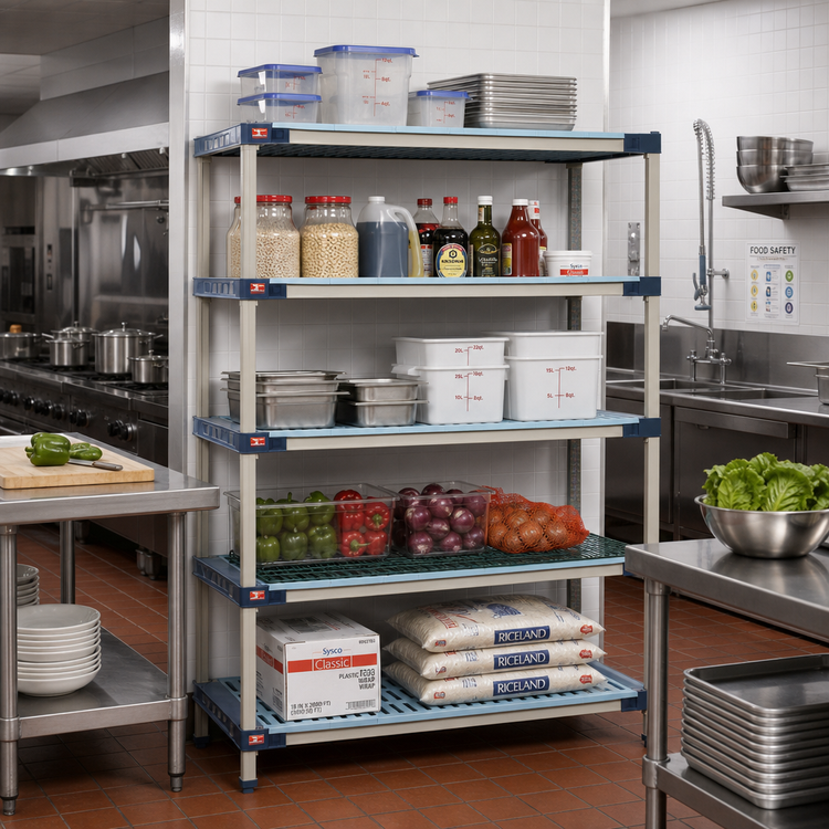 Product image #2 for MetroMax 4 36"W x 24"D x 74"H Blue All-Polymer Starter Shelving Unit, 5 Shelves
