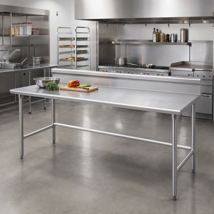 Product image #2 for Advance Tabco 144-Inch x 30-Inch Stainless Steel Open Base Work Table with 5-Inch Backsplash