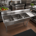 Thumbnail image #2 for Elite Heavy-Duty Three-Compartment Stainless Steel Sink with Right-Hand Drainboard