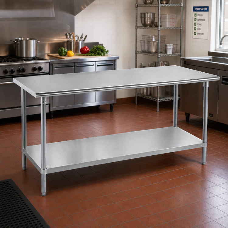 Product image #2 for Advance Tabco AG-309 108-Inch x 30-Inch Flat Top Stainless Steel Work Table with Galvanized Legs and Undershelf