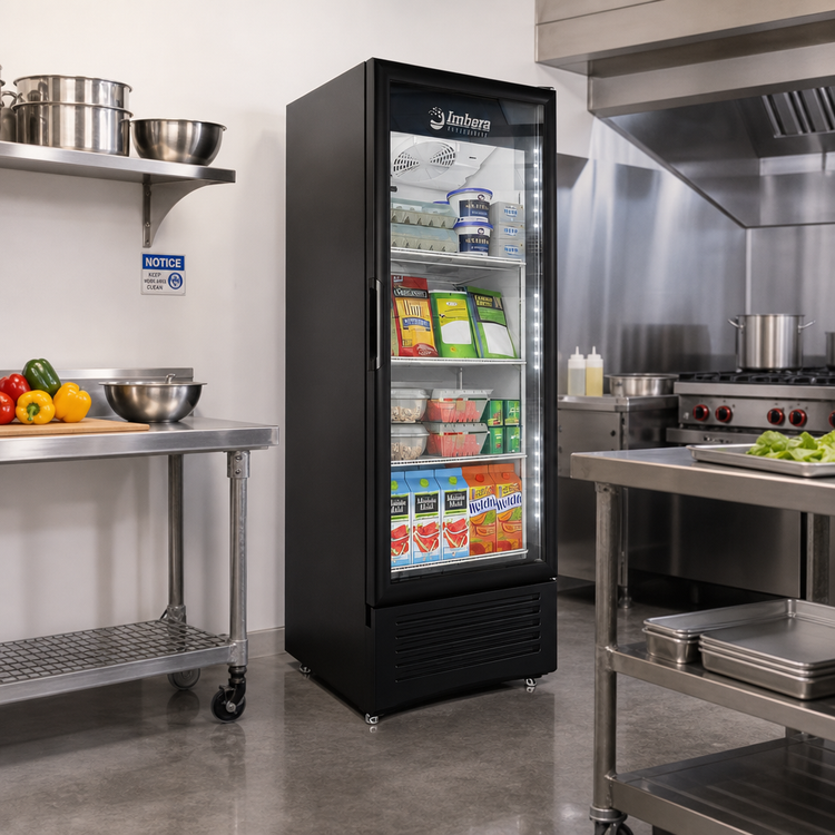 Product image #2 for Omcan Elite Series 11.5 Cu. Ft. One-Section Reach-In Glass Door Merchandiser Refrigerator