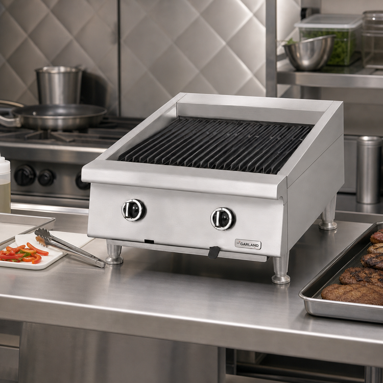 Product image #2 for Garland 24-Inch Countertop Gas Charbroiler with Ceramic Briquettes and Adjustable Cast Iron Grates