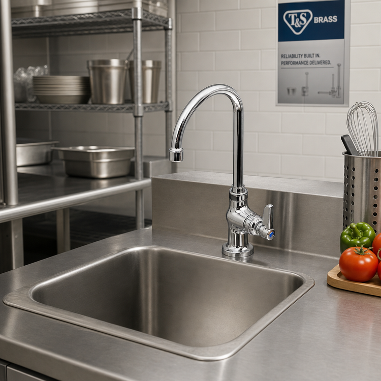 Product image #2 for T&S Brass Single Pantry Faucet, Single-Hole Deck Mount, 5-3/4-Inch Swivel Gooseneck, Quarter-Turn Lever