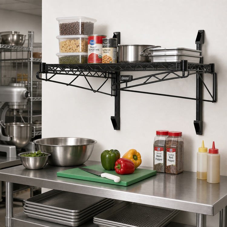 Product image #2 for Quantum Cantilever Single Shelf Post Wall-Mount Wire Shelving Unit, 36 x 24 Inch, Black Epoxy