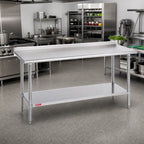 Thumbnail image #2 for Duke Manufacturing 314-36108-2R 108-Inch 14-Gauge 300-Series Stainless Steel Work Table with Straight Riser and Galvanized Undershelf