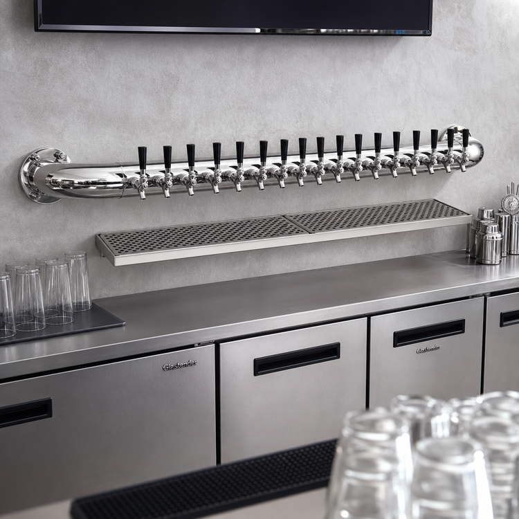 Product image #2 for Glastender 16-Faucet Air-Cooled Wall-Mount Pipe Wall Draft Dispensing Tower, Mirror Finish