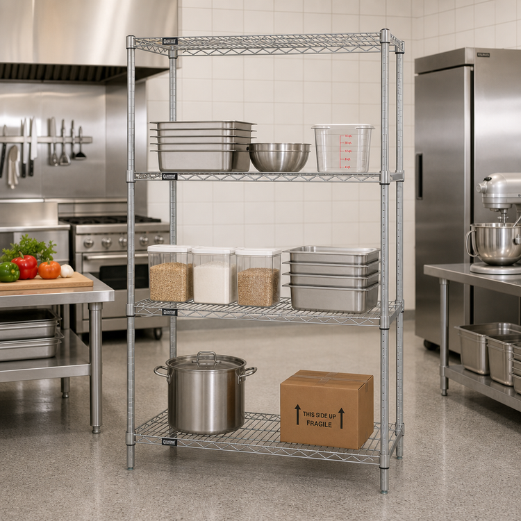 Product image #2 for Quantum 72"W x 24"D x 74"H 4-Shelf Wire Shelving Starter Kit, 304 Stainless Steel