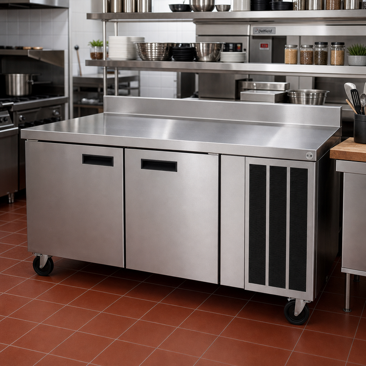 Product image #2 for Delfield 91-Inch Three-Section Refrigerated Work Table with 4-Inch Backsplash