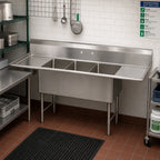 Thumbnail image #2 for BK Resources BKS6-3-1620-14-18TS 3-Compartment Stainless Steel Sink with Left & Right Drainboards, 87-1/4-Inch Wide