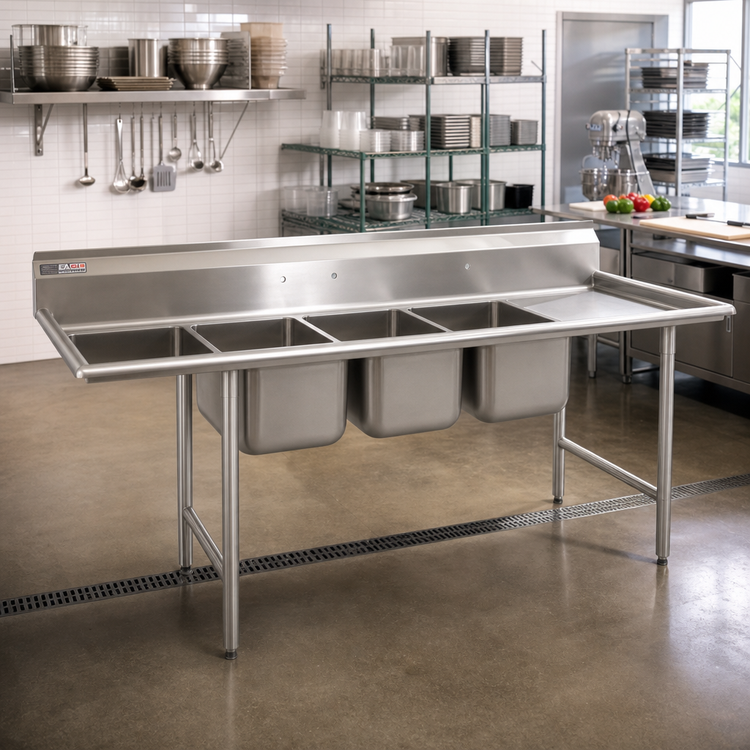 Product image #2 for Eagle Group 414 Series Coved Corner Four-Compartment Sink with Right-Hand 18-Inch Drainboard