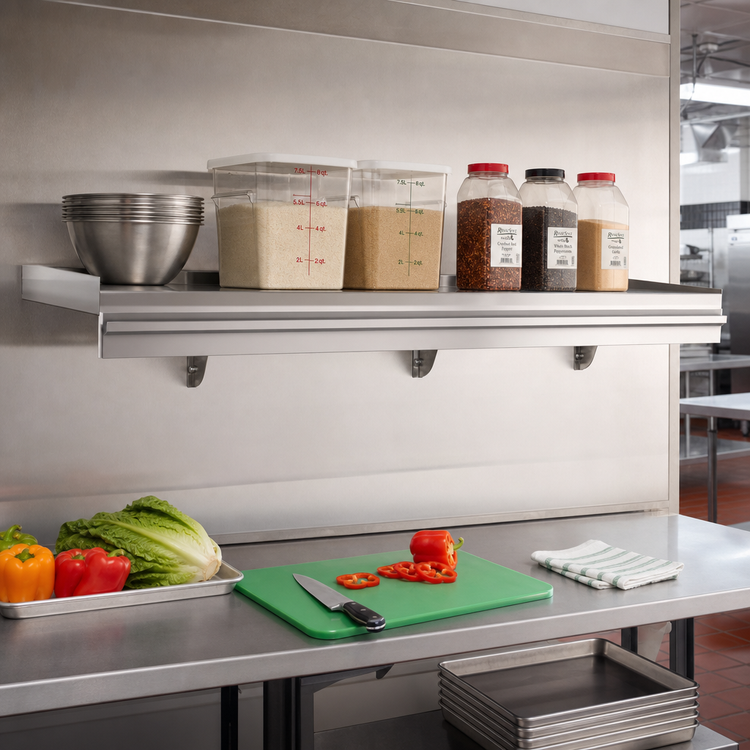 Product image #2 for Eagle Snap-n-Slide Wall-Mounted Shelf with Ticket Rail, 48 x 12 Inch, 16/430 Stainless Steel