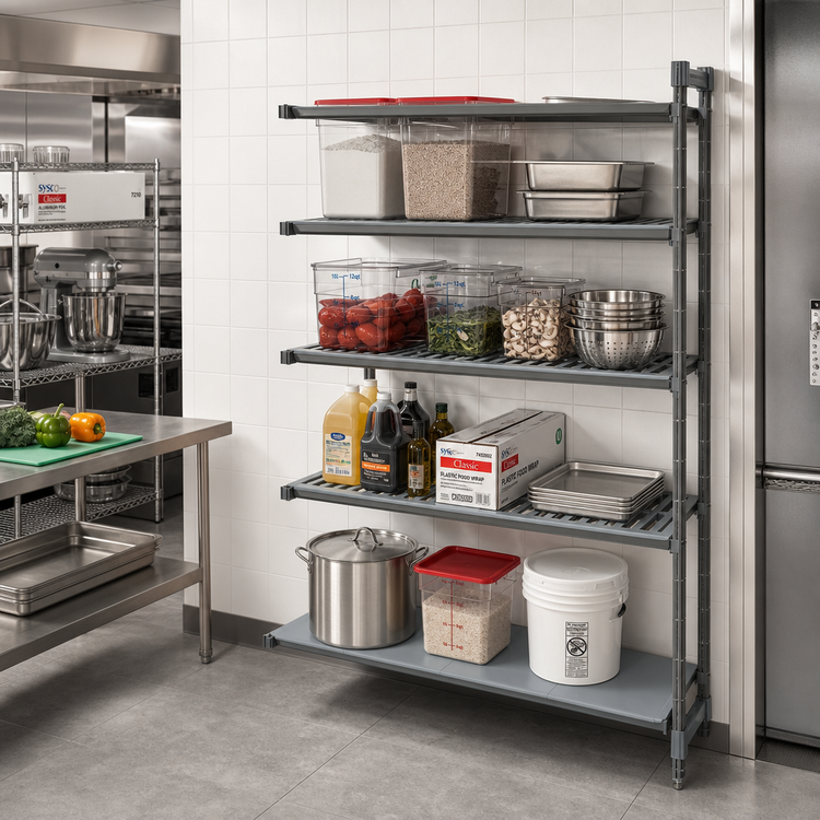 Product image #2 for Cambro Camshelving Basics Plus 4-Shelf Add-On Polymer Shelving Unit, 21" x 36" x 84", Vented and Solid, Brushed Graphite