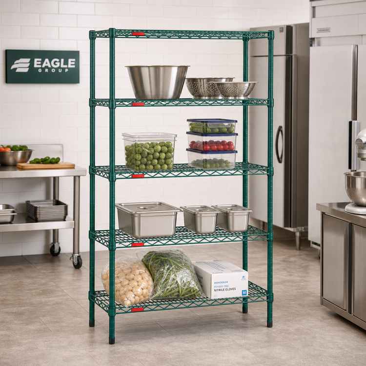 Product image #2 for Eagle Group Valu-Gard Stationary 4-Tier Starter Wire Shelving Unit, 36 x 24 x 63 Inches, Green Epoxy