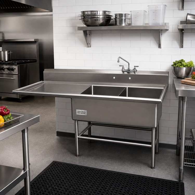 Product image #2 for John Boos Pro-Bowl 2-Compartment Sink with 24-Inch Left Drainboard, 14-Gauge Stainless Steel