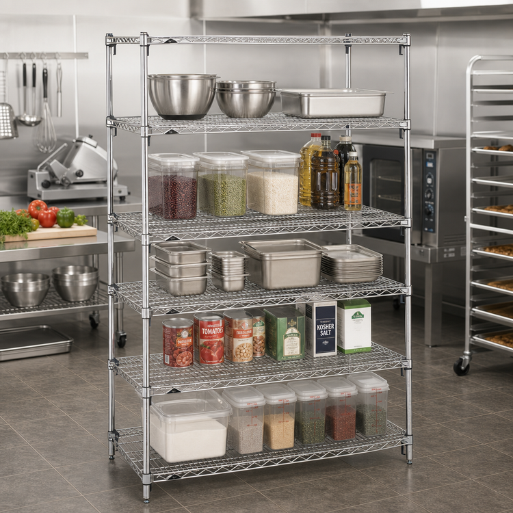 Product image #2 for Metro Super Adjustable Super Erecta 5-Shelf Wire Shelving Starter Unit, 48"W x 21"D x 74"H, Chrome Plated