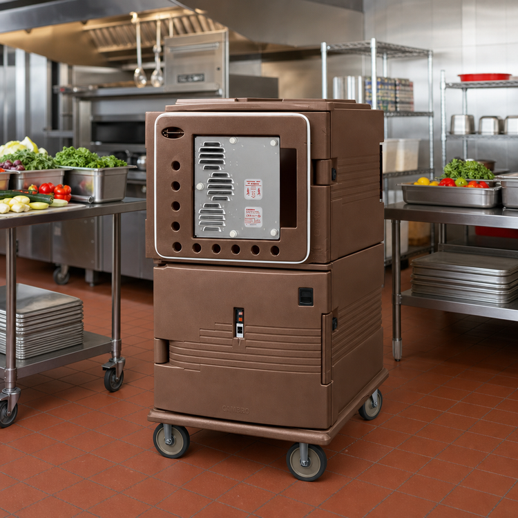 Product image #3 for Cambro Ultra Camcart Front-Loading Heated Food Pan Carrier with Heated Top Door Only, 2-Compartment, 110V