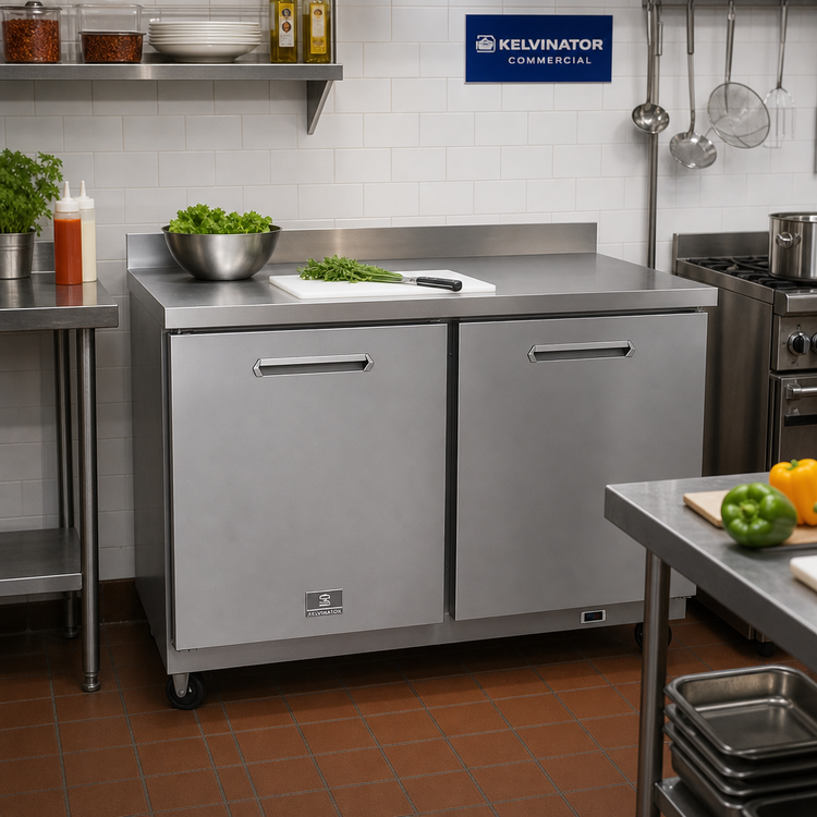 Product image #3 for Kelvinator Commercial 48-Inch Two-Section Countertop Refrigerated Work Top Refrigerator with Backsplash