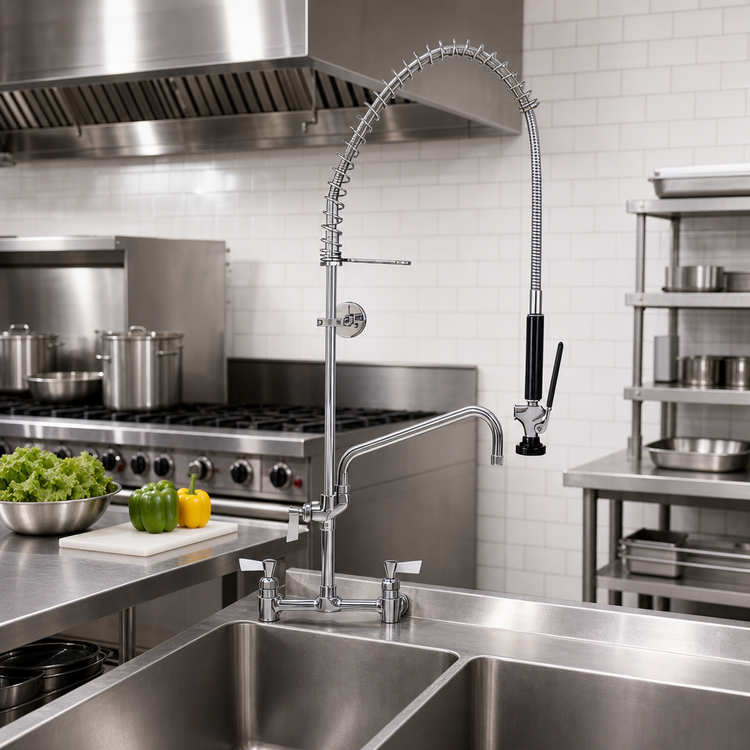 Product image #2 for Fisher 48930 8-Inch OC Splash-Mounted Pre-Rinse Add-On Faucet with 16-Inch Spring Gooseneck Spout