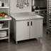 Thumbnail image #2 for Advance Tabco Special Value Economy Enclosed Work Table with Cabinet Base and Hinged Doors, 48 Inches W x 30 Inches D, 16-Gauge 304 Stainless Steel Top, 5-Inch Backsplash