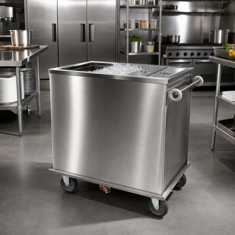 Product image #2 for Dinex Mobile Stainless Steel Ice Caddy with Sliding Cover, 175-lb Capacity