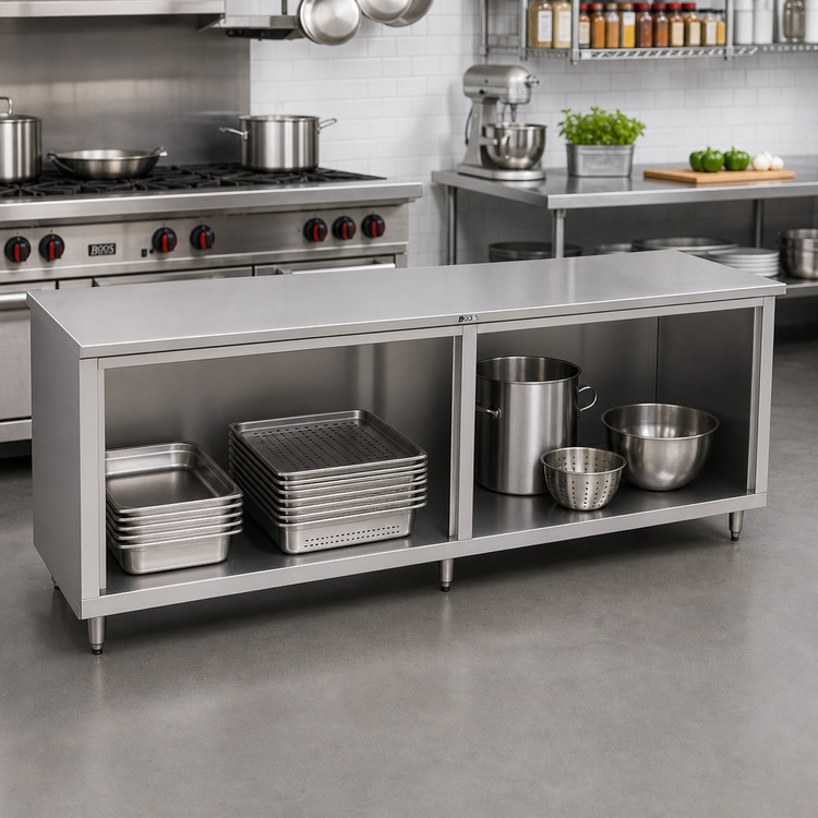 Product image #2 for John Boos 96-Inch x 24-Inch Stainless Steel Cabinet Base Work Table with Open Front