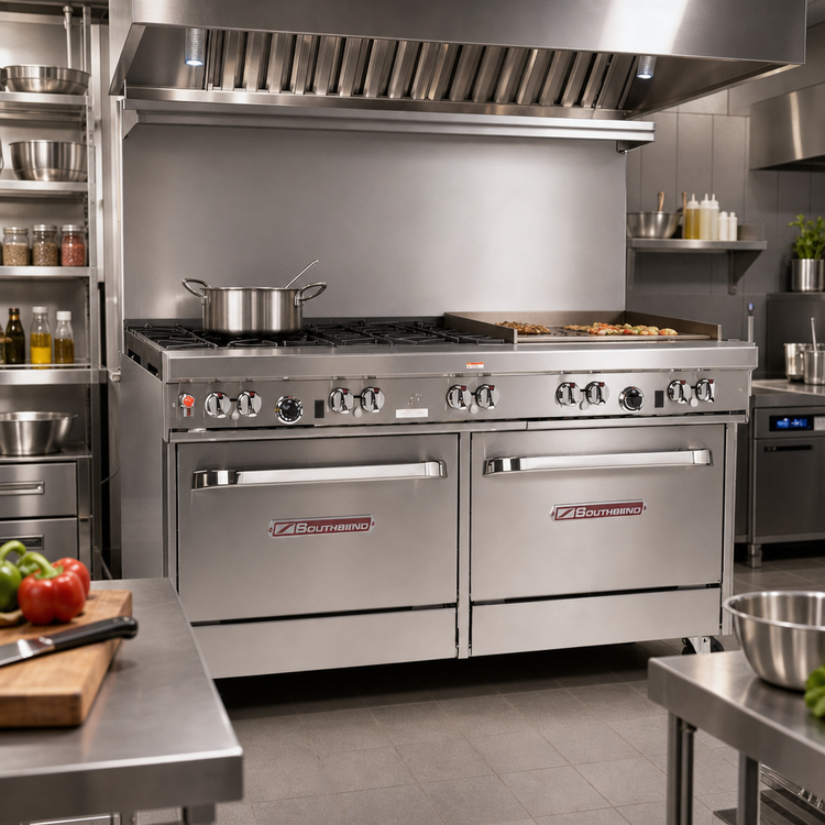 Product image #2 for Southbend Ultimate 60-Inch Gas Restaurant Range with 6 Burners, 24-Inch Griddle, and 2 Convection Ovens