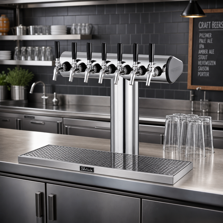 Product image #2 for Perlick Winged Bridge Countertop Glycol-Cooled 8-Faucet Draft Tower, Stainless Steel