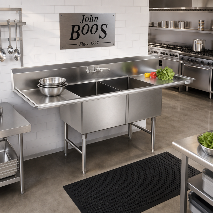 Product image #2 for John Boos B Series 2-Compartment Commercial Sink with Left and Right Drainboards, 71-1/4 Inch Wide