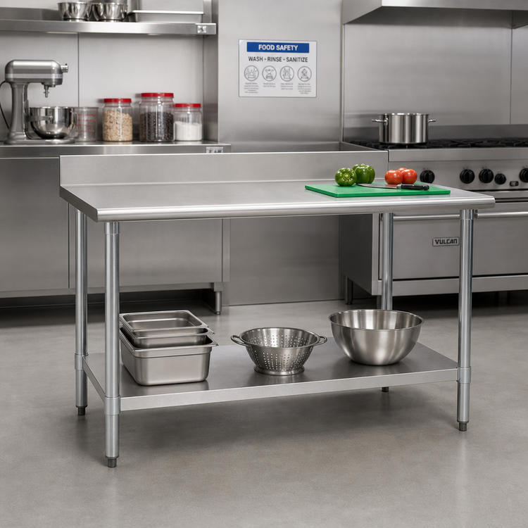 Product image #2 for Eagle Group BlendPort® Budget Series 72" x 24" 430 Stainless Steel Work Table with 4-1/2" Backsplash and Adjustable Undershelf