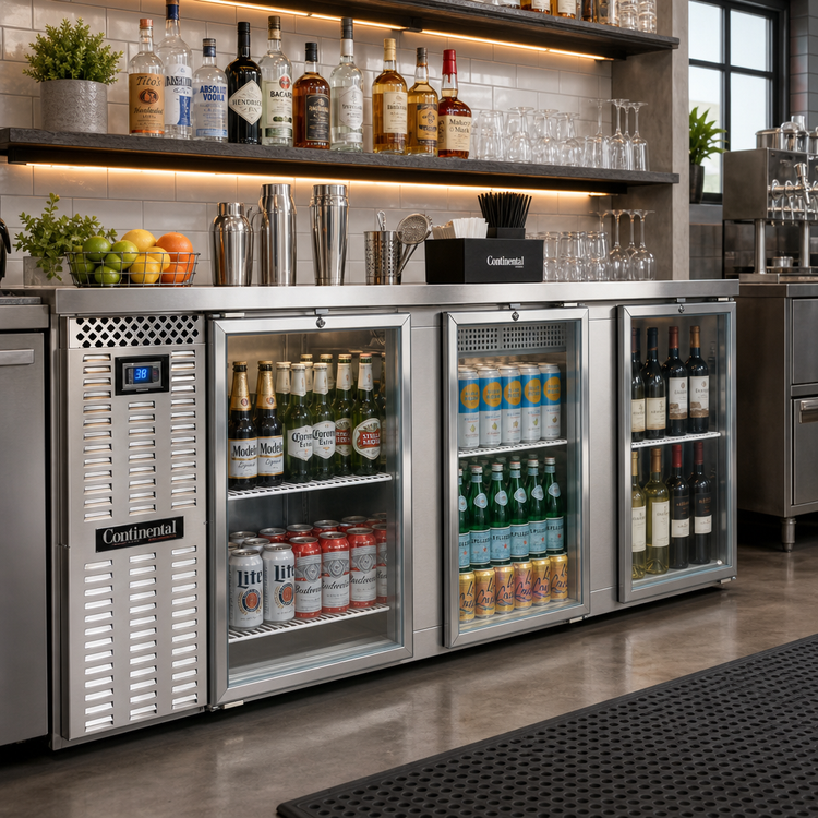 Product image #2 for Continental Refrigerator BB90SNSSGD 90" Shallow Depth 3-Glass Door Back Bar Cooler