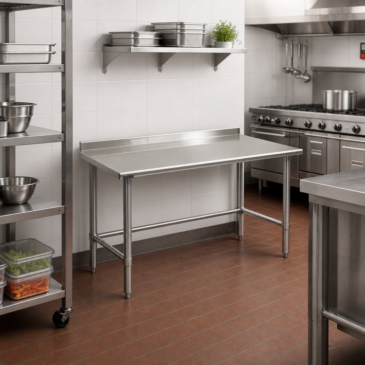 Product image #2 for Eagle Group Deluxe Series Stainless Steel Work Table with 16-Gauge 300 Series Top and 1-1/2 Inch Rear Up-Turn, 30 x 24 Inches