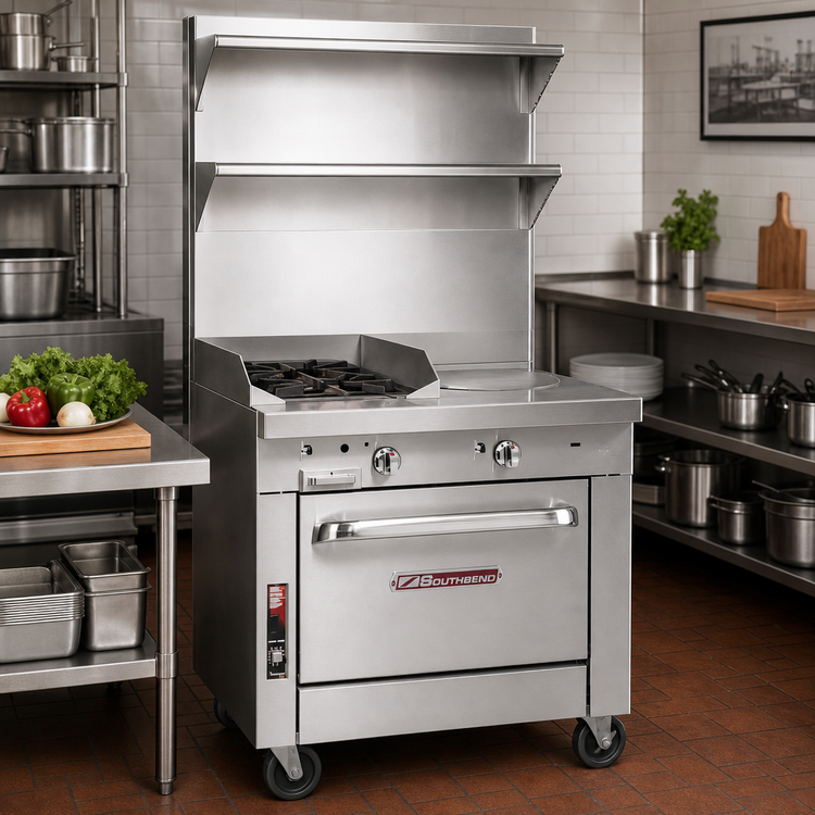 Product image #2 for Southbend Platinum 32-Inch Heavy Duty Gas Range with 2 Open Burners and 16-Inch Hot Top