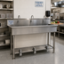 Thumbnail image #1 for Advance Tabco FC-FM-72FV 72-Inch Freestanding 3-Station Multiwash Hand Sink with Toe-Push Valves and Gooseneck Spouts, 16 Gauge 304 Stainless Steel
