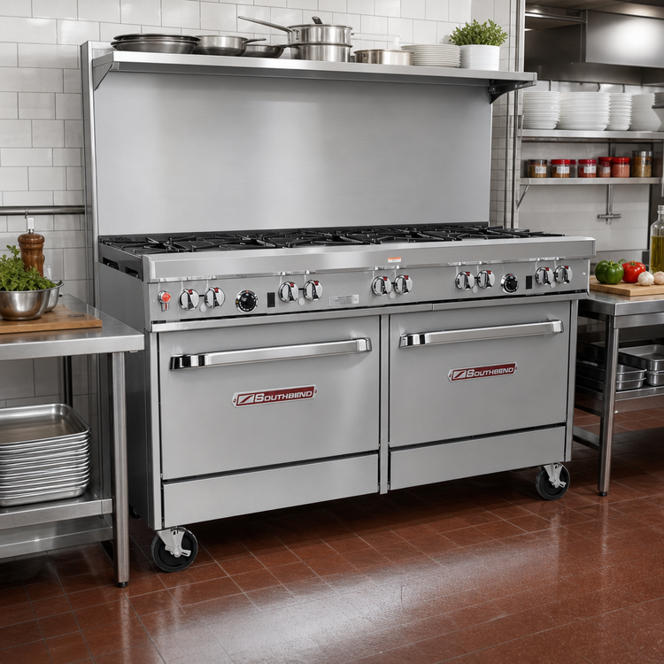 Product image #2 for Southbend Ultimate 60-Inch Gas Restaurant Range with Standard Oven and Convection Oven, Open Burner Top, and Backriser Shelf