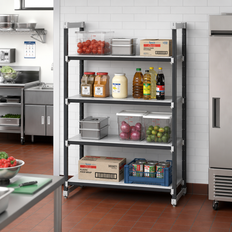 Product image #2 for Cambro Camshelving Elements XTRA 18" x 54" x 84" 4-Tier Solid Stationary Starter Unit, Speckled Gray