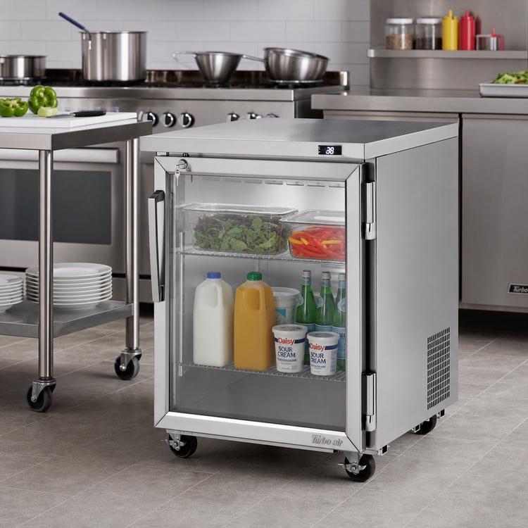 Product image #2 for Turbo Air PRO Series One-Section Glass Door Worktop Refrigerator, 6.8 Cu. Ft., Stainless Steel, 115V