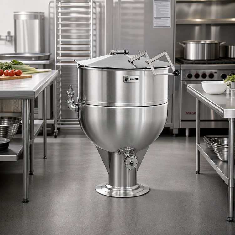 Product image #2 for Legion 20-Gallon Stationary Direct Steam Kettle with Pedestal Base